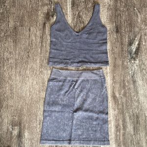 Aura M/L gray/blue ribbed stretchy set